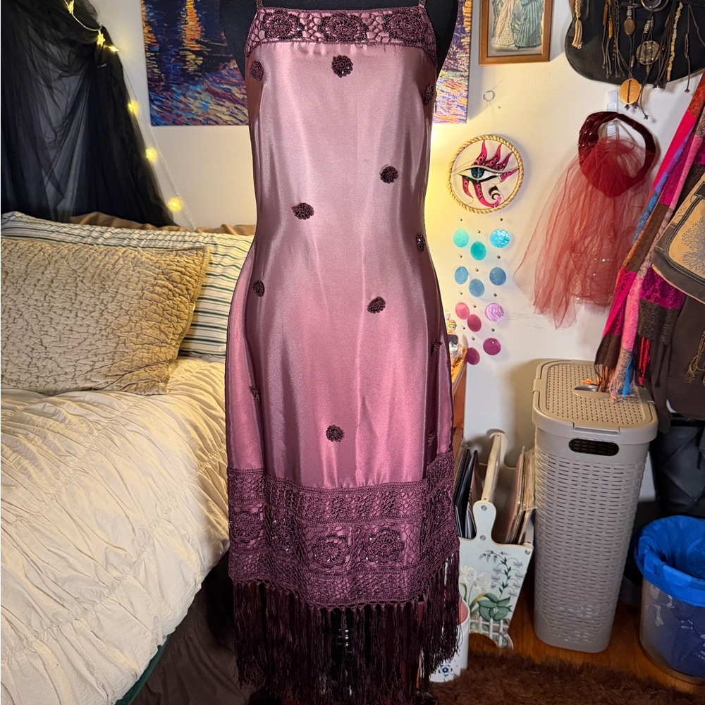 Sue Wong Nocturne Beaded Fringe Ombré Satin Dress 6